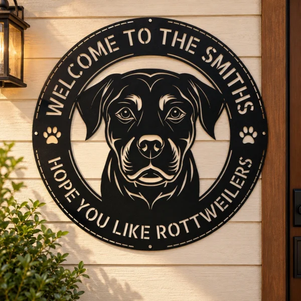 Custom Rottweiler Dog Metal Sign Personalized Pet Name Wall Decor Personalized Rottweiler dog metal sign with custom pet name, perfect for dog lovers, pet-themed wall decor, homes, kennels, and outdoor spaces.