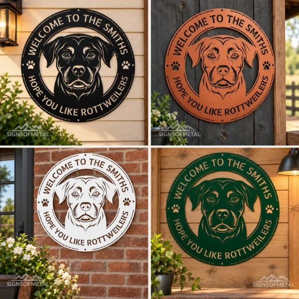 Custom Rottweiler Dog Metal Sign Personalized Pet Name Wall Decor Personalized Rottweiler dog metal sign with custom pet name, perfect for dog lovers, pet-themed wall decor, homes, kennels, and outdoor spaces.