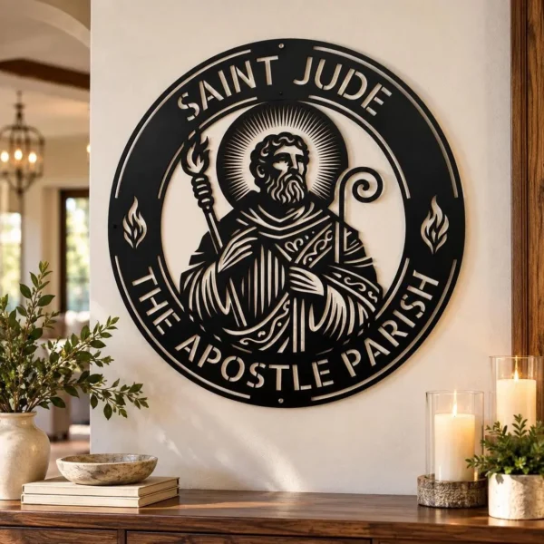 Custom Saint Judas Metal Art Sign Religious Wall Decor Custom Saint Judas Metal Art Sign in 16 gauge steel for religious wall decor, Catholic home plaque for prayer space, faith and gift art.