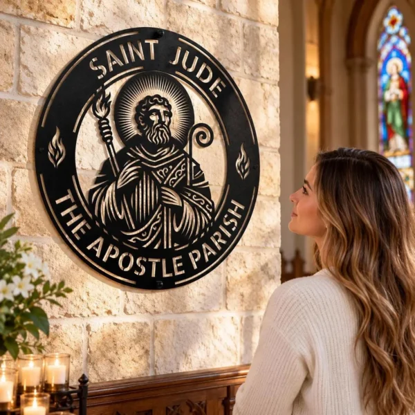 Custom Saint Judas Metal Art Sign Religious Wall Decor Custom Saint Judas Metal Art Sign in 16 gauge steel for religious wall decor, Catholic home plaque for prayer space, faith and gift art.
