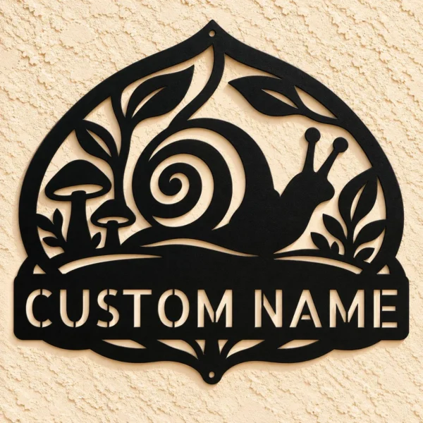 Custom Snail Metal Sign Personalized Garden Yard Outdoor Wall Decor Personalized snail metal sign personalized with a name, featuring whimsical laser-cut garden wall art for outdoor decor, patios, yards, and nature lovers.