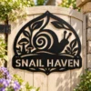 Custom Snail Metal Sign Personalized Garden Yard Outdoor Wall Decor Personalized snail metal sign personalized with a name, featuring whimsical laser-cut garden wall art for outdoor decor, patios, yards, and nature lovers.