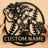 Custom Softball Player Metal Sign Personalized Girls Team Wall Art Decor Custom softball player metal sign personalized with girl's name, jersey number or team, female softball wall art for bedrooms, sports rooms and player gifts.