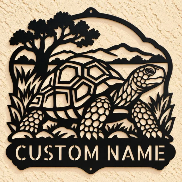Custom Tortoise Metal Sign Personalized Turtle Garden Outdoor Wall Decor Custom tortoise metal sign personalized with a name, featuring laser-cut turtle wall art for garden decor, outdoor walls, patios, and animal lovers.