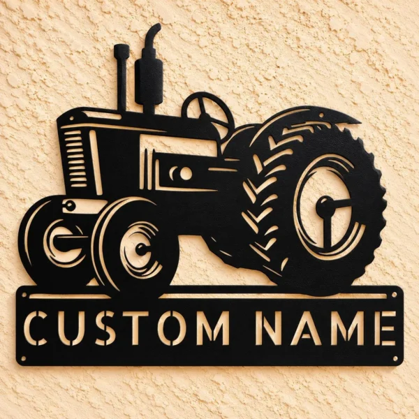 Custom Tractor Metal Sign Personalized Farmhouse Barn Yard Wall Decor Custom tractor metal sign featuring a farm name or custom text, ideal for farmhouse wall decor, barns, garages, country yards, and rural homes.