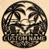 Custom Tropical Oasis Metal Sign Personalized Palm Tree Beach Wall Decor Custom tropical oasis metal sign personalized with beach house or family name, palm tree beach wall decor for patios, tiki bars, pool areas and coastal homes.