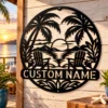 Custom Tropical Oasis Metal Sign Personalized Palm Tree Beach Wall Decor Custom tropical oasis metal sign personalized with beach house or family name, palm tree beach wall decor for patios, tiki bars, pool areas and coastal homes.