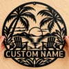 Custom Tropical Oasis Metal Sign Personalized Palm Tree Beach Wall Decor Custom tropical oasis metal sign personalized with beach house or family name, palm tree beach wall decor for patios, tiki bars, pool areas and coastal homes.