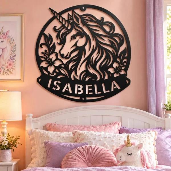 Custom Unicorn Metal Sign Personalized Girls Room Nursery Wall Decor Custom unicorn metal sign personalized with girl's name, magical unicorn wall art for baby nurseries, girls bedrooms, playrooms and unicorn lover gifts.