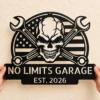 Custom Us Skull Mechanic Metal Sign Personalized Garage Shop Wall Decor Custom US skull mechanic metal sign personalized with garage or mechanic name, American-inspired automotive wall decor for repair shops, garages and man caves.
