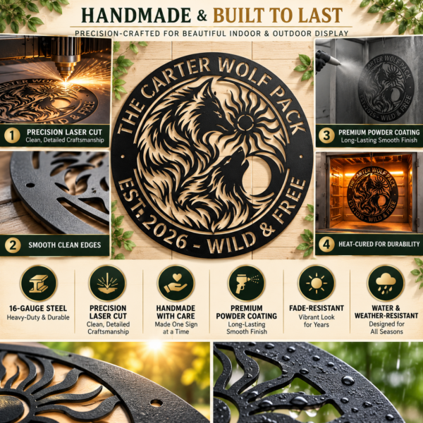 Custom Viking Wolves Metal Sign Personalized Norse Sun Moon Wall Decor Custom Viking wolves metal sign personalized with names, featuring Norse-inspired wolves with sun and moon wall decor for Viking and Nordic decor lovers.
