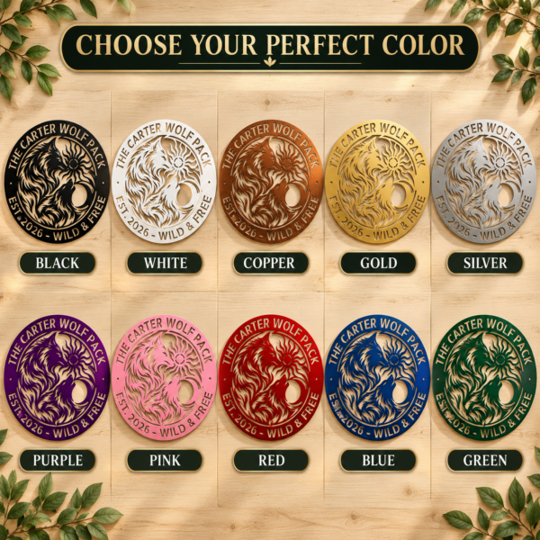Custom Viking Wolves Metal Sign Personalized Norse Sun Moon Wall Decor Custom Viking wolves metal sign personalized with names, featuring Norse-inspired wolves with sun and moon wall decor for Viking and Nordic decor lovers.