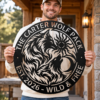Custom Viking Wolves Metal Sign Personalized Norse Sun Moon Wall Decor Custom Viking wolves metal sign personalized with names, featuring Norse-inspired wolves with sun and moon wall decor for Viking and Nordic decor lovers.