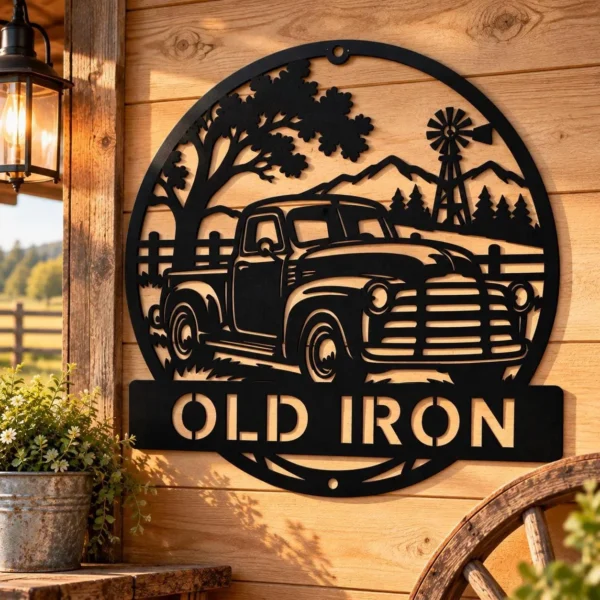Custom Vintage Pickup Truck Metal Sign Personalized Farm Ranch Wall Decor Custom vintage pickup truck metal sign personalized with farm or ranch name, rustic classic truck wall decor for barns, garages, farmhouses and country homes.
