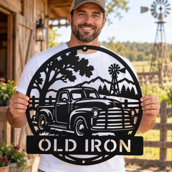 Custom Vintage Pickup Truck Metal Sign Personalized Farm Ranch Wall Decor Custom vintage pickup truck metal sign personalized with farm or ranch name, rustic classic truck wall decor for barns, garages, farmhouses and country homes.