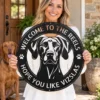 Custom Vizsla dog metal sign featuring a pet name, with laser-cut dog wall art for Vizsla lovers, homes, patios, kennels, and pet-themed decor.