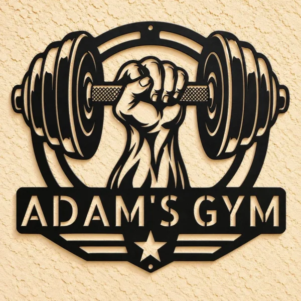 Custom weightlifting metal sign with personalized name or gym text, fitness wall art and workout decor gift for weightlifters, bodybuilders and gym lovers.
