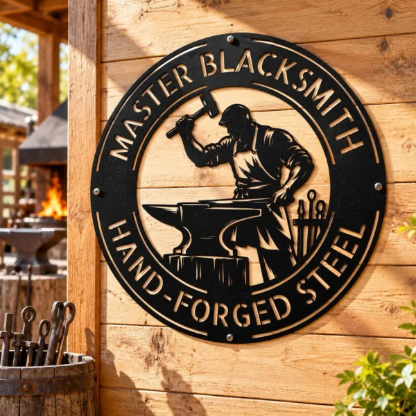 Personalized Blacksmith Metal Sign Forge Workshop Decor Personalized Blacksmith Metal Sign in 16 gauge steel for forge workshop wall decor, custom metalworker plaque and industrial craft gift.