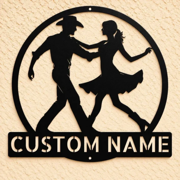 Personalized Couple Line Dancing Sign Country Dance Metal Art Personalized couple line dancing sign in 16 gauge steel for country dance wall decor, custom name plaque and romantic couple gift art.