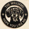 Personalized Dachshund Dog Metal Sign Custom Family Welcome Decor Personalized Dachshund dog metal sign in 16 gauge steel for welcome wall decor, custom family name pet lover plaque and home gift art.