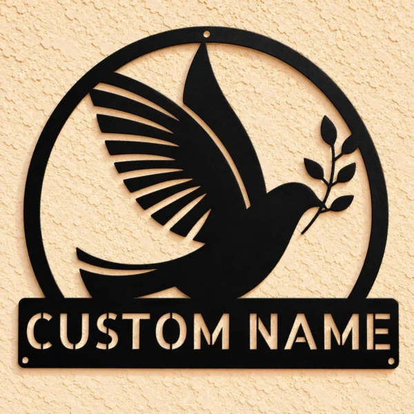 Personalized Dove Bird Metal Sign Custom Decor For Home And Garden Personalized dove bird metal sign in 16 gauge steel for laser-cut wall decor, custom home plaque for bird lovers, memorial and gift art.