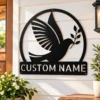 Personalized dove bird metal sign in 16 gauge steel for laser-cut wall decor, custom home plaque for bird lovers, memorial and gift art.