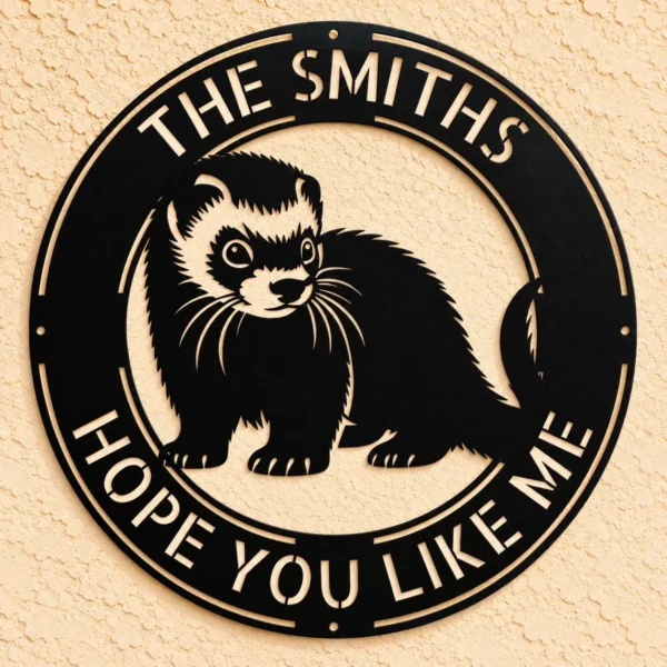 Personalized Ferret Metal Art Sign Custom Pet Wall Decor Personalized ferret metal art sign in 16 gauge steel for pet wall decor, custom ferret lover plaque for home, laser cut animal gift sign.