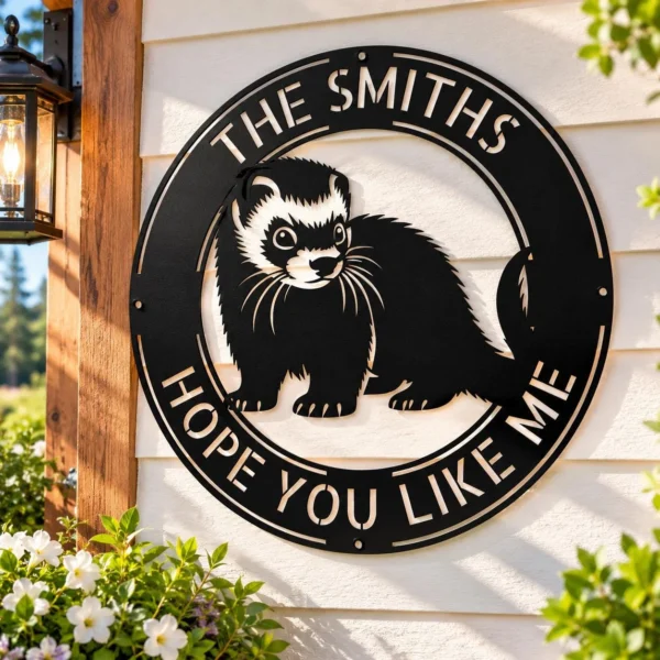 Personalized Ferret Metal Art Sign Custom Pet Wall Decor Personalized ferret metal art sign in 16 gauge steel for pet wall decor, custom ferret lover plaque for home, laser cut animal gift sign.