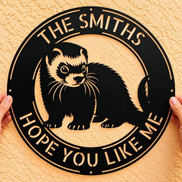 Personalized Ferret Metal Art Sign Custom Pet Wall Decor Personalized ferret metal art sign in 16 gauge steel for pet wall decor, custom ferret lover plaque for home, laser cut animal gift sign.