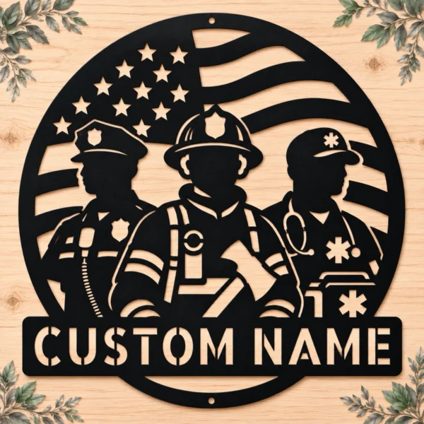 Personalized First Responder Metal Sign Custom Police Firefighter Emt Name Gift Personalized first responder metal sign with custom police firefighter or EMT name, emergency services wall decor and gift for officers, paramedics and firefighters.