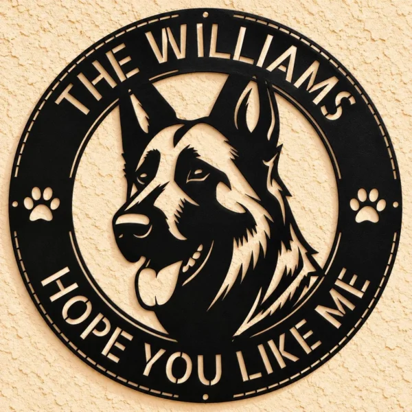 Personalized German Shepherd Metal Sign Custom Family Name Decor Personalized German Shepherd metal sign in 16 gauge steel for pet wall decor, custom family name plaque for home and strong dog lover gift art.