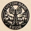 Personalized Ham Radio Metal Art Sign in 16 gauge steel with custom call sign for amateur radio shack wall decor and operator gift plaque.