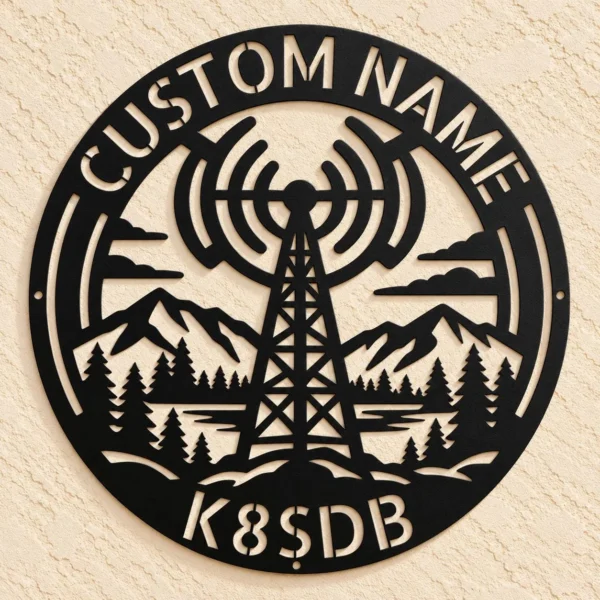 Personalized Ham Radio Metal Art Sign Custom Call Sign Wall Decor Personalized Ham Radio Metal Art Sign in 16 gauge steel with custom call sign for amateur radio shack wall decor and operator gift plaque.