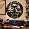 Personalized Ham Radio Metal Art Sign in 16 gauge steel with custom call sign for amateur radio shack wall decor and operator gift plaque.