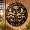 Personalized Ham Radio Metal Art Sign in 16 gauge steel with custom call sign for amateur radio shack wall decor and operator gift plaque.