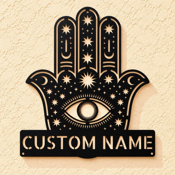 Personalized Hamsa Hand Metal Sign Hand Of Fatima Wall Art Personalized Hamsa Hand metal sign in 16 gauge steel for spiritual wall decor, Hand of Fatima home plaque for protection, housewarming gift art.