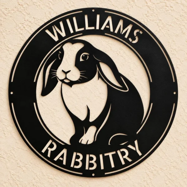 Personalized Holland Lop Rabbit Sign Custom Bunny Metal Art Personalized Holland Lop Rabbit Sign in 16 gauge steel for bunny wall decor, custom rabbit name plaque for rabbitry, pet lover gift art.