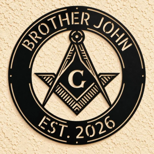 Personalized Masonic Symbol Metal Sign Freemason Wall Art Personalized Masonic symbol metal sign in 16 gauge steel for Freemason wall decor, custom lodge plaque and symbolic gift for members.