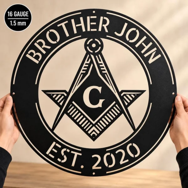 Personalized Masonic Symbol Metal Sign Freemason Wall Art Personalized Masonic symbol metal sign in 16 gauge steel for Freemason wall decor, custom lodge plaque and symbolic gift for members.