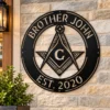 Personalized Masonic Symbol Metal Sign Freemason Wall Art Personalized Masonic symbol metal sign in 16 gauge steel for Freemason wall decor, custom lodge plaque and symbolic gift for members.