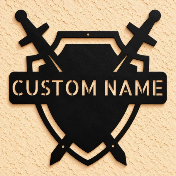Personalized Medieval Shield Metal Sign Knight Family Decor Personalized medieval shield metal sign in 16 gauge steel for knight family crest decor, custom castle wall art plaque and gift.