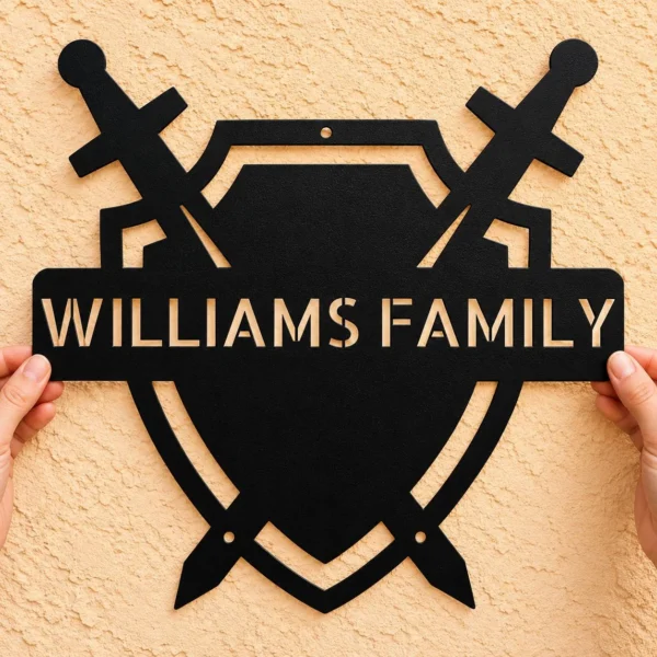 Personalized Medieval Shield Metal Sign Knight Family Decor Personalized medieval shield metal sign in 16 gauge steel for knight family crest decor, custom castle wall art plaque and gift.