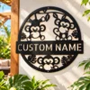 Personalized Monkeys Metal Sign Jungle Wall Art Decor Personalized Monkeys Metal Sign in 16 gauge steel for jungle wall decor, custom animal plaque for kids room, nursery, and animal lover gift art.