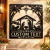 Personalized Nativity Scene Metal Sign in 16 gauge steel for Christmas wall decor, religious home display and custom holiday gift.