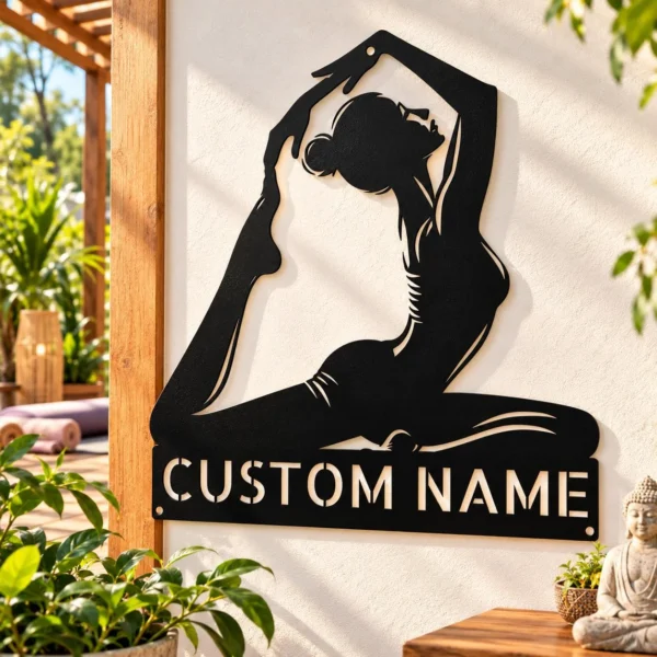 Personalized Pilates metal sign in 16 gauge steel for fitness studio wall decor, custom gym plaque for instructors, home gym and gift art.