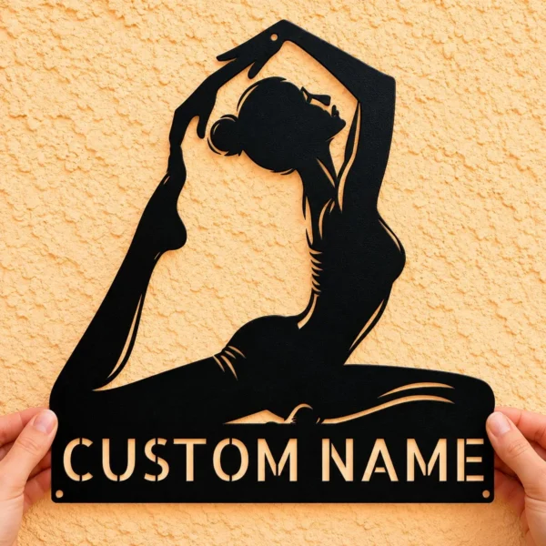 Personalized Pilates metal sign in 16 gauge steel for fitness studio wall decor, custom gym plaque for instructors, home gym and gift art.