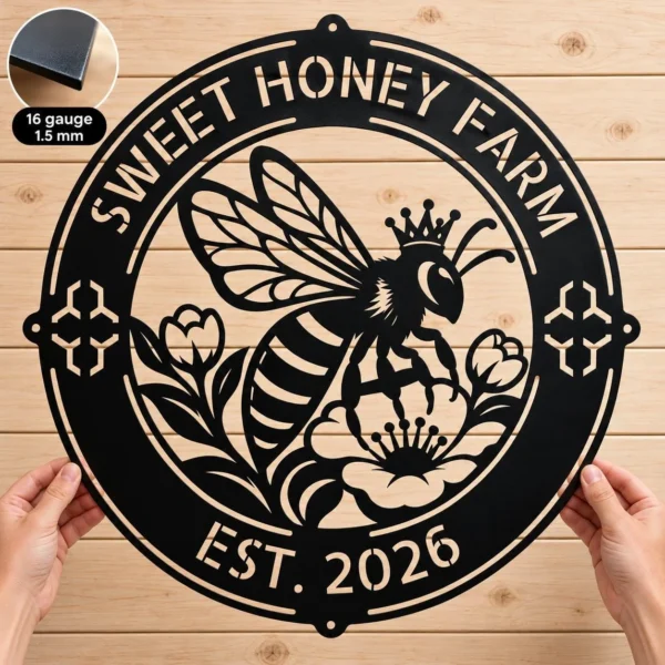 Personalized Queen Bee Metal Art Sign Bee Decor Hive Gift Personalized Queen Bee Metal Art Sign in 16 gauge steel for bee wall decor, custom hive plaque for beekeepers, farmhouse garden and gift art.