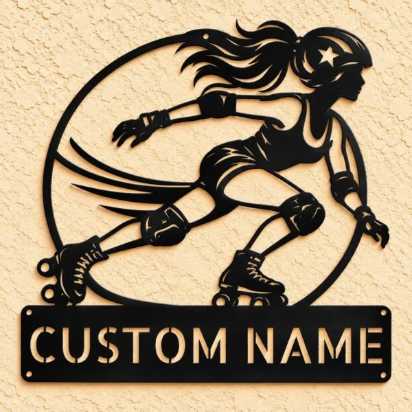 Personalized Roller Derby Metal Sign Custom Skate Team Art Decor Personalized roller derby metal sign in 16 gauge steel for skate wall decor, custom derby team plaque for rink, gym and gift art.