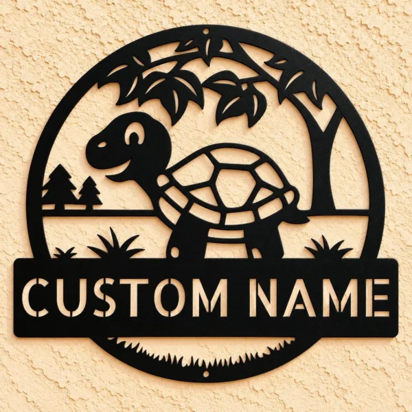 Personalized Tortoise Metal Sign Turtle Wall Decor Personalized tortoise metal sign in 16 gauge steel for turtle wall decor, custom animal plaque for home, garden, and tortoise lover gift art.