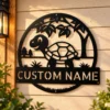 Personalized tortoise metal sign in 16 gauge steel for turtle wall decor, custom animal plaque for home, garden, and tortoise lover gift art.